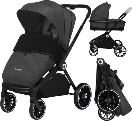 Poussette Lionelo Mika 2en1 - nacelle de poussette - siège réversible - pliable compacte avec siège - auvent imperméable XXL UPF50+ - repose-pieds dossier réglable - roues en PU avec suspension - y compris accessoires jusqu'à 22 kg
