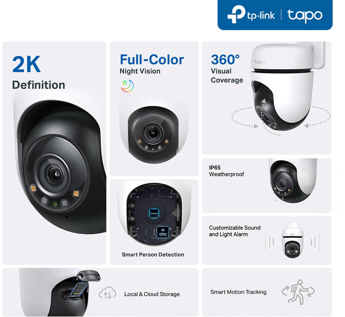 Tp-link tapo - caméra de sécurité - rotative à 360° - vision nocturne - résistant à l'eau