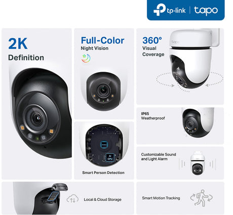 Tp-link tapo - caméra de sécurité - rotative à 360° - vision nocturne - résistant à l'eau