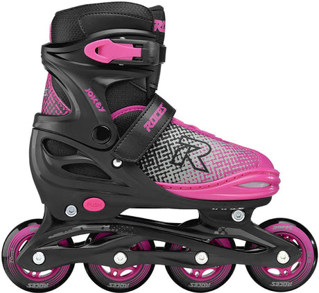 Roces jokey x patins à roues alignées réglables filles - patins à roues alignées - patins de croissance - noir rose - taille 34-37