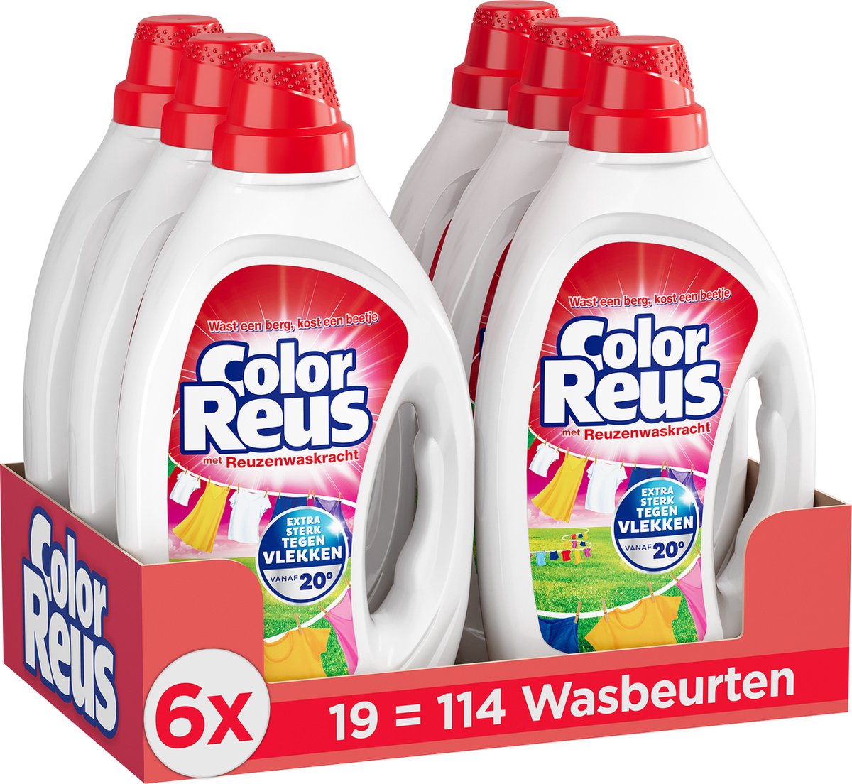 Gel géant coloré - lessive liquide - lessive colorée - pack économique - 6 x 19 lavages