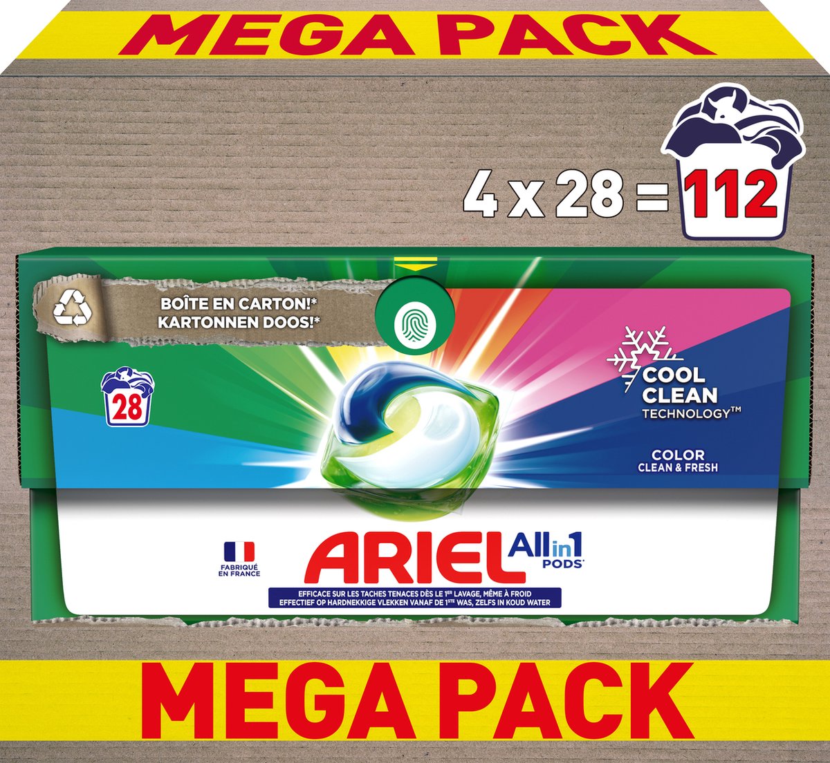 Ariel all-in-1 wasmiddel pods - kleur - voordeelverpakking 4 x 28 wasbeurten
