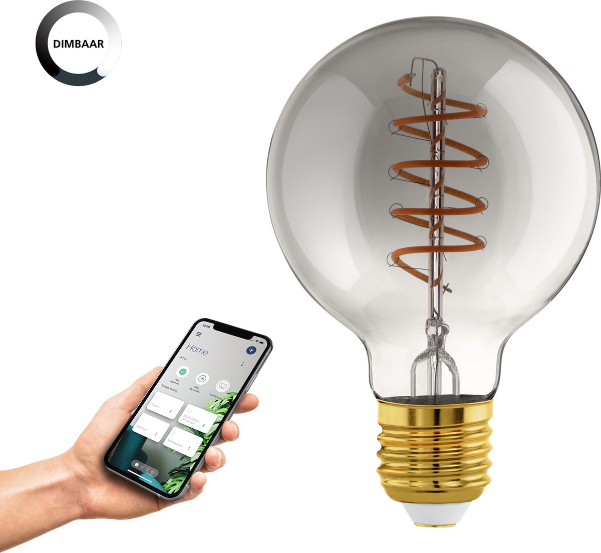 Lampe LED intelligente Eglo connect.z -E27 - ø 8 cm - fumée - verre fumé - 2000k - dimmable - zigbee