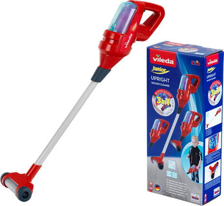 Klein Toys Vileda Aspirateur vertical 3en1 - incl. fonction tourbillonnante, roulement doux et buse à main supplémentaire - 15x15x71,5 cm - rouge