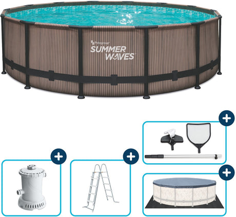 Piscine à cadre Summer Waves ronde - ⌀427 x 107 cm - piscines - avec pompe de filtration - pompe de piscine - cartouche filtrante - échelle - couverture - tapis de sol - kit d'entretien