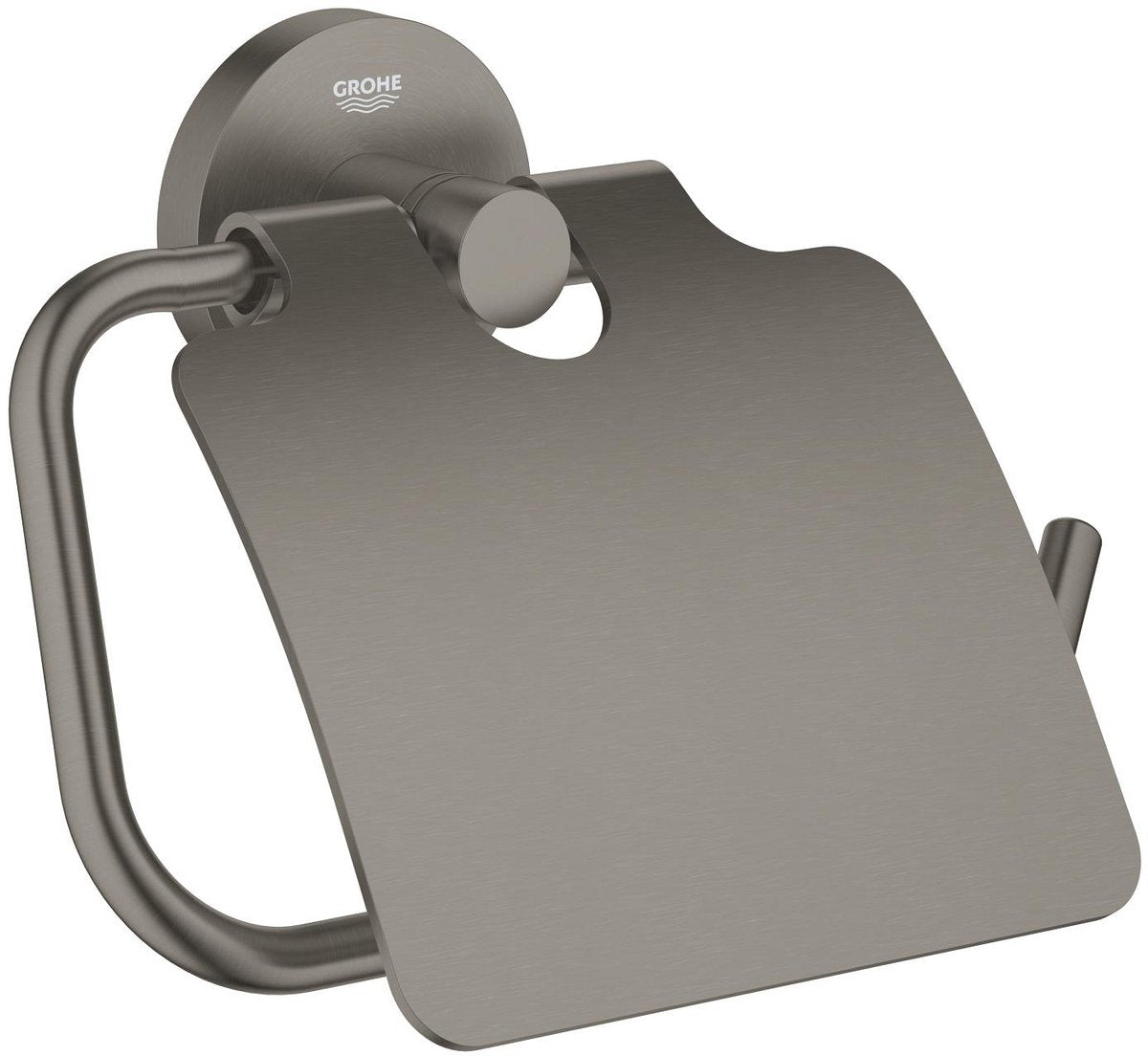 Porte-rouleau de papier toilette Grohe start avec couvercle - vis ou colle - métal - graphite dur brossé