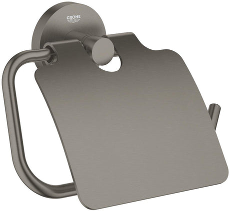 Porte-rouleau de papier toilette Grohe start avec couvercle - vis ou colle - métal - graphite dur brossé