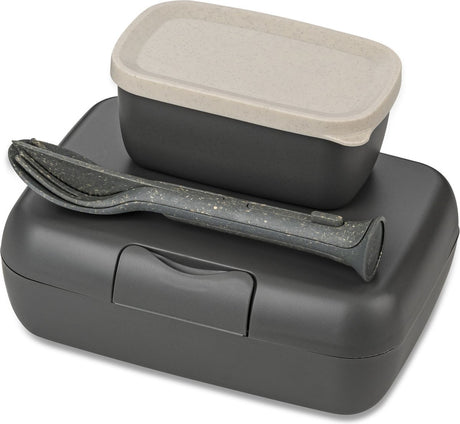 Koziol bio boîte à lunch circulaire set de couverts candy ready - gris