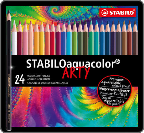 Stabilo aquacolor - crayons de couleur aquarelle premium - arty - étui métal 24 couleurs