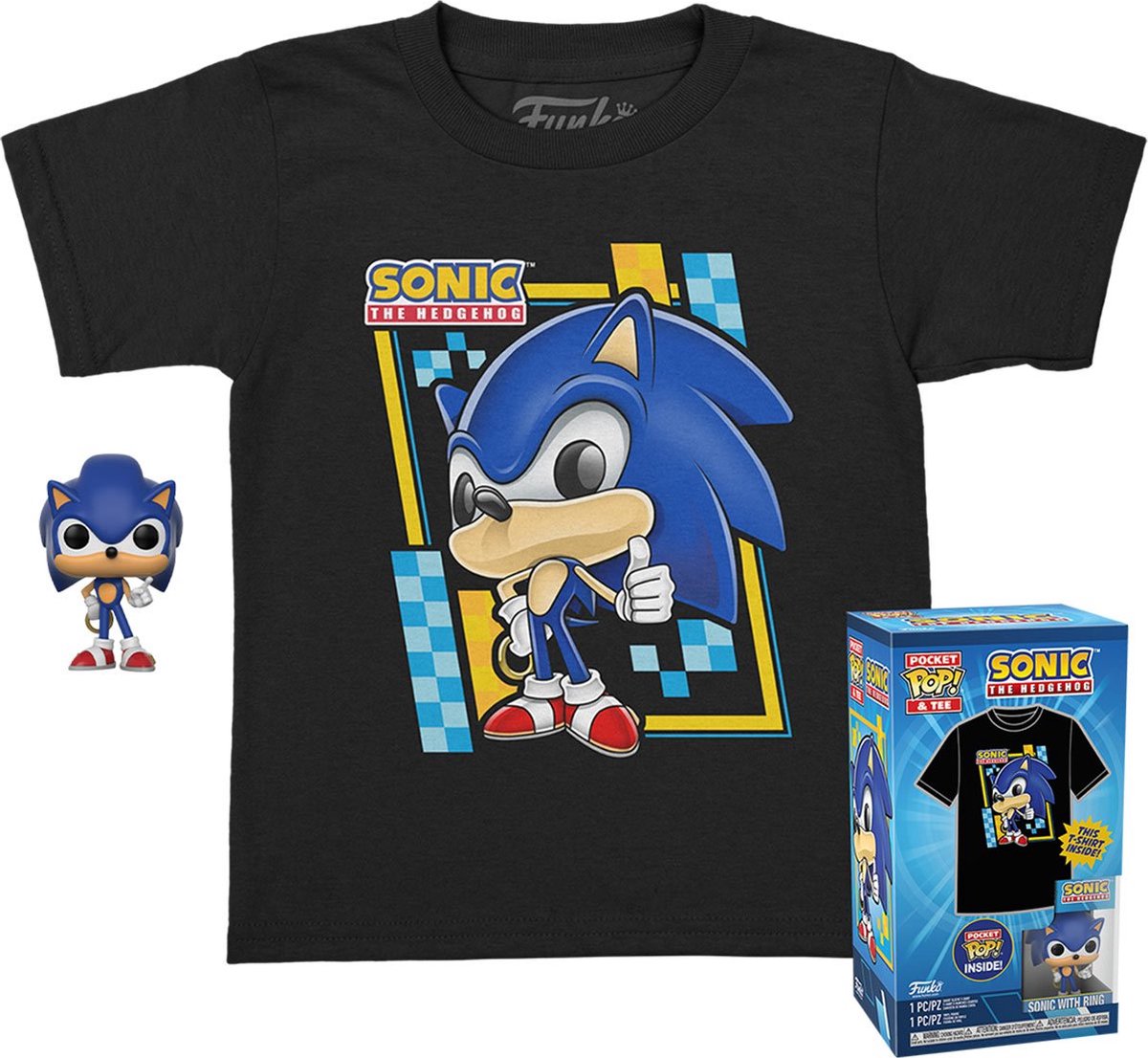 Funko-pop ! coffret tee avec porte-clés : sonic le hérisson (taille m)