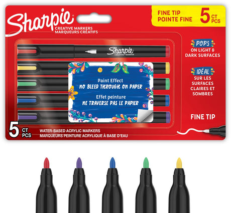 Stylos à peinture acrylique marqueur créatif Sharpie | marqueurs à peinture à l'eau | l'encre non continue écrit sur la plupart des surfaces | point fin | fournitures d'artisanat et d'art | différentes couleurs | 5 pièces
