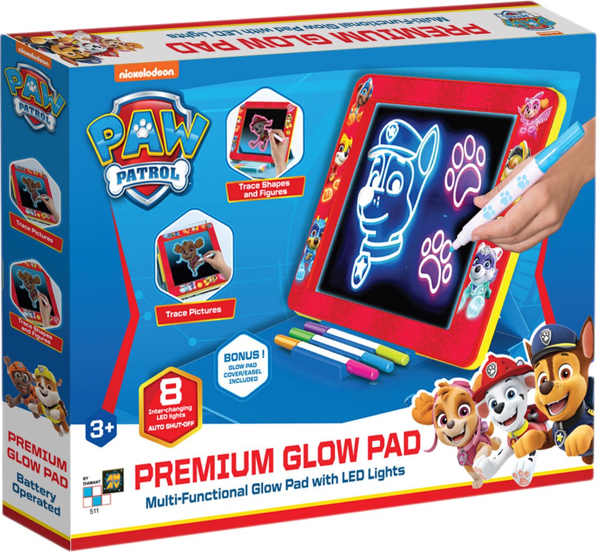 Paw Patrol - tampon lumineux premium - planche à dessin magique - multicolore