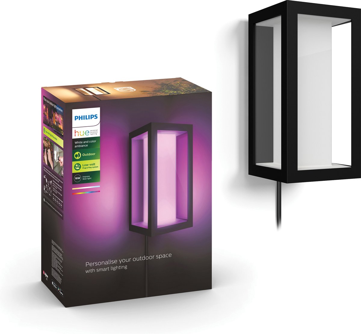 Philips hue impress muurlamp - wit en gekleurd licht - zwart - lowvolt