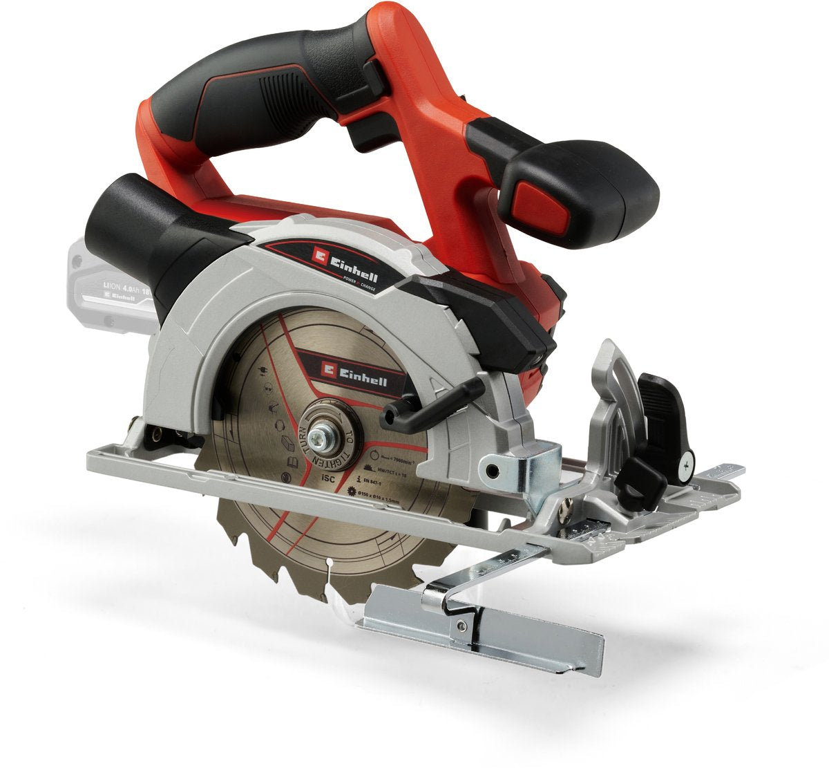 Scie circulaire sans fil Einhell te-cs 18 150 li solo - power x-change - 18 v li-ion - 4 200 t min - ø150x10 16 mm 18 t - max. profondeur de coupe : 90° 45° : 48 32 mm - excl. batterie et chargeur