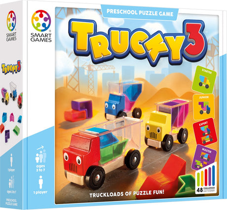 Smartgames trucky 3 - jeu de réflexion logique petites voitures - 48 puzzles éducatifs - jeu solo pour les tout-petits - à partir de 3 ans