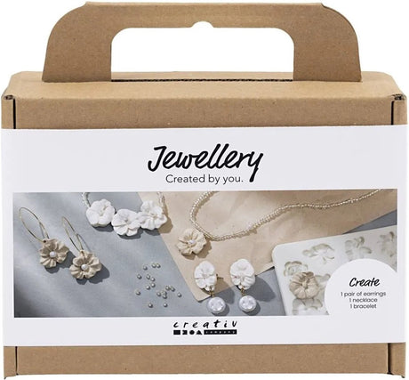 Creativ company mini hobby set bijoux, boucles d'oreilles, bracelet et collier avec motif floral, beige, beige clair, beige, 1 boîte