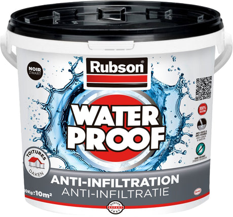 Rubson anti-infiltration noir 10kg | revêtement de toitures, fondations et matériaux enterrés | technologie silicone basée pour une élasticité maximale | revêtement durable et résistant aux UV | protection à long terme contre l'humidité.