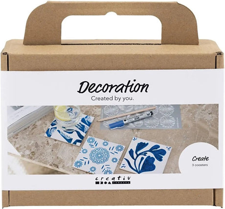 Creativ company mini hobby set décoration, sous-verres en porcelaine, bleu, 1 boîte