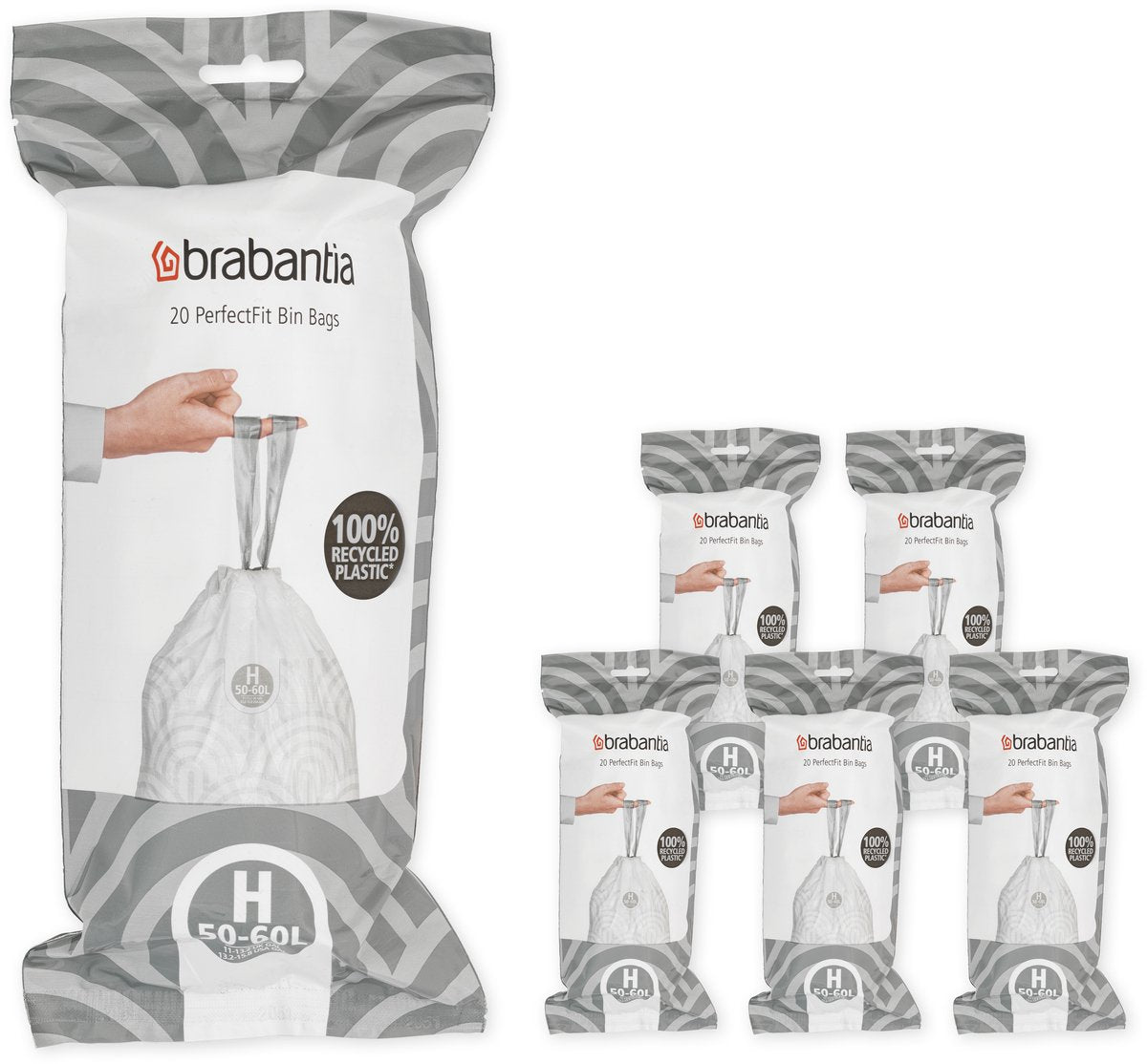 Sacs poubelle Brabantia perfectfit - 50 60 l - code h - 6 rouleaux x 20 pièces