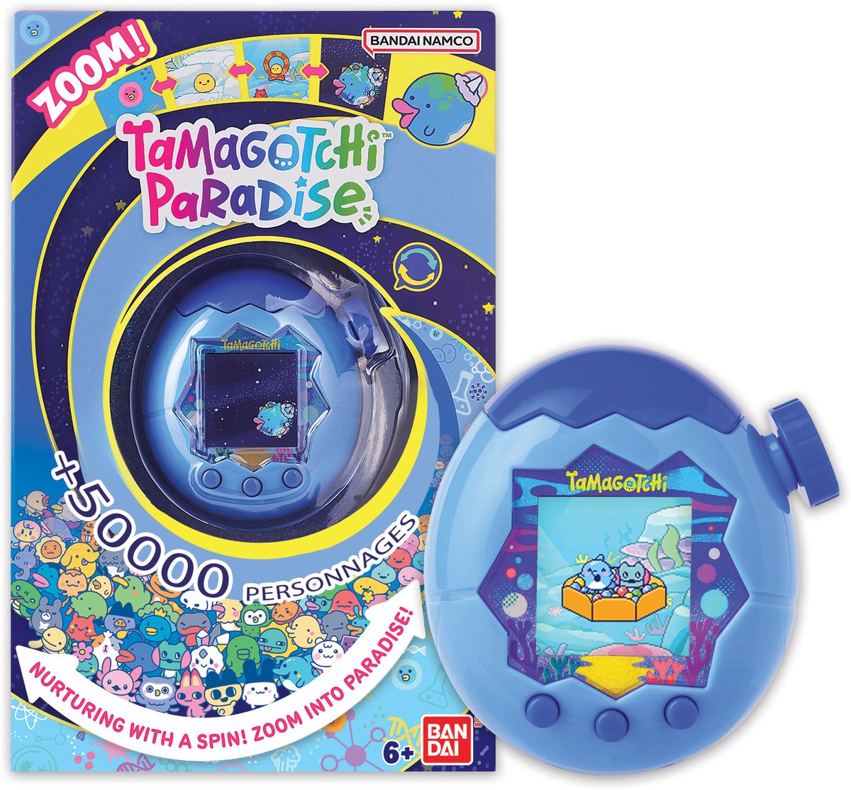 Bandai - tamagotchi paradise water - animal virtuel à éduquer - tamagotchi avec molette de zoom - jouet interactif en anglais - modèle eau bleue - jouet enfant 6 ans et + - 43422