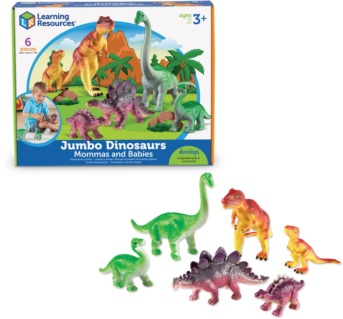 Ressources d'apprentissage dinosaures géants - mamans et bébés - 3+