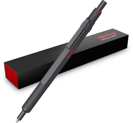 Stylo à bille Rotring 600 | point moyen | encre noire | stylo avec boîtier entièrement en métal | pierre noire | poignée moletée antidérapante et manchon hexagonal | rechargeable