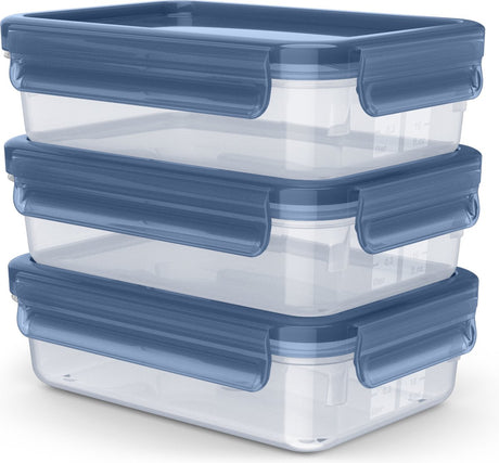 Tefal masterseal - ensemble de récipients pour aliments frais - 3 pièces - 0,8 l - bleu - 100 % étanche