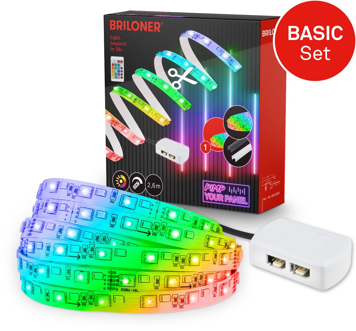Briloner pimp your panel - kit de démarrage bande LED 2,6 m - 8022252 - kit de base rgb - pimp your panel - driver - télécommande - autocollant - 262,5 x 1 cm