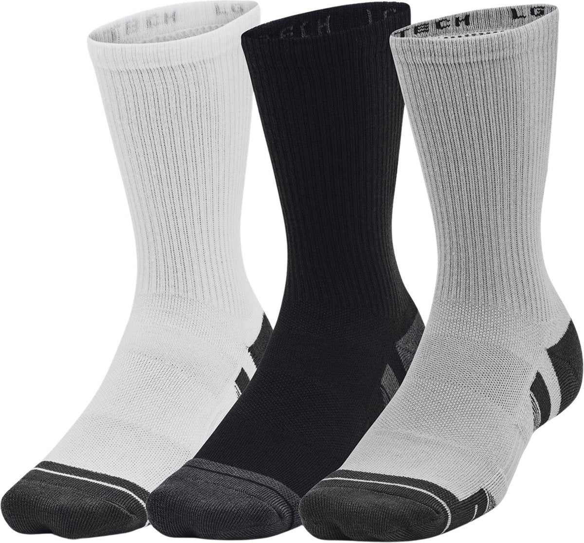 Under armour ua performance tech 3pk chaussettes de sport unisexes crew-gray - gris mod - blanc - gris jet