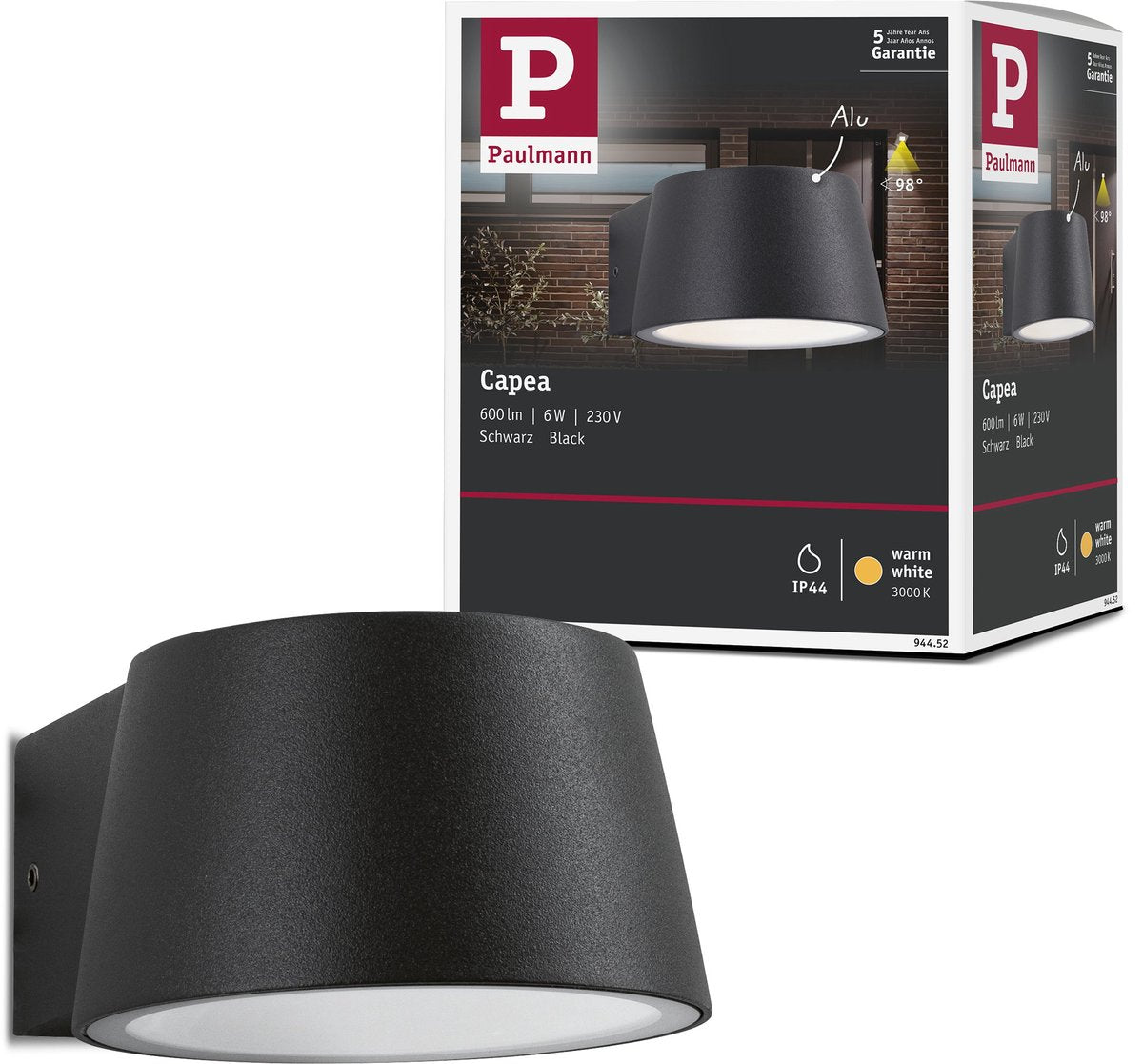 Paulmann applique murale extérieur LED capea ip44 96x128 mm 3000k 6w 500lm 230v 98° aluminium anthracite