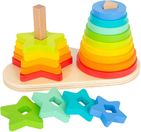 Small foot - tour empilable en bois cercle arc-en-ciel et étoile, 19 pcs.