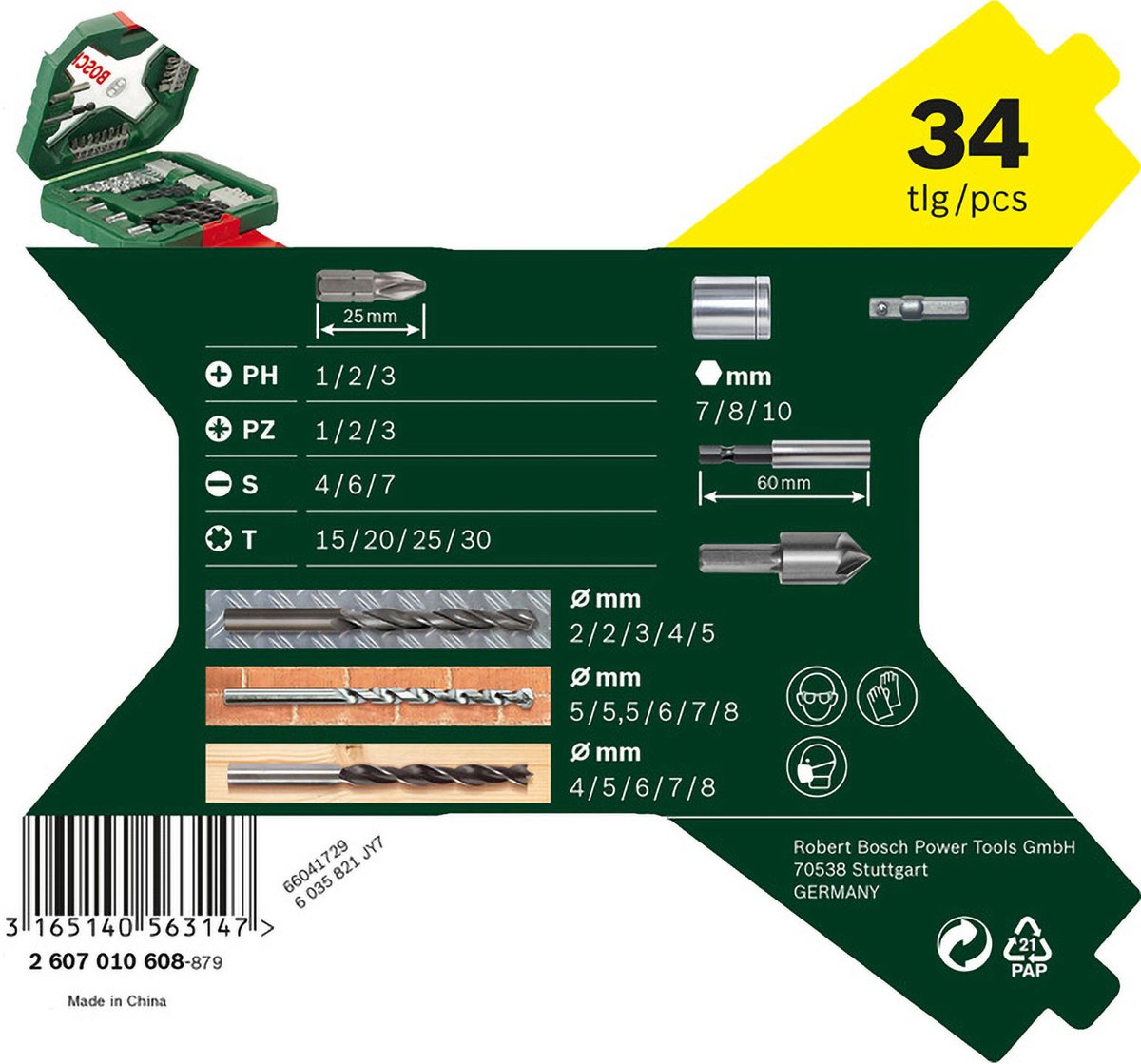 Jeu de forets Bosch x-line - 34 pièces - pour bois, métal et pierre