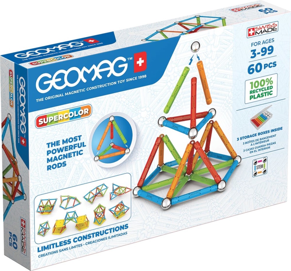 Geomag super couleur recyclée, 60 pcs.