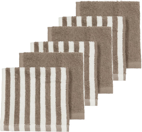 Lingettes pour le visage Meyco baby fat stripe - tissu éponge jacquard - taupe - 30x30cm - paquet de 6