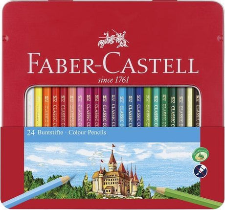 Faber Castell FC-115824 Crayon de couleur Faber-Castell Castle Étui métallique hexagonal avec 24 pièces