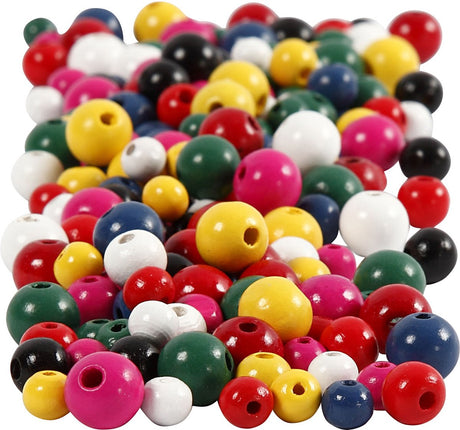 Perles en bois Creativ company, d 8+10+12 mm, diamètre du trou 2-2,5 mm, env. 540 pièces, différentes couleurs, 175 g, 400 ml 1 seau