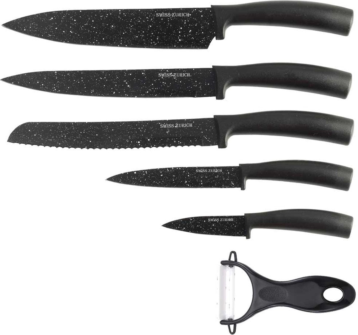 Couteaux Kinghoff dans un ensemble de 6 pièces - acier avec revêtement marbré - dans un coffret cadeau - noir -