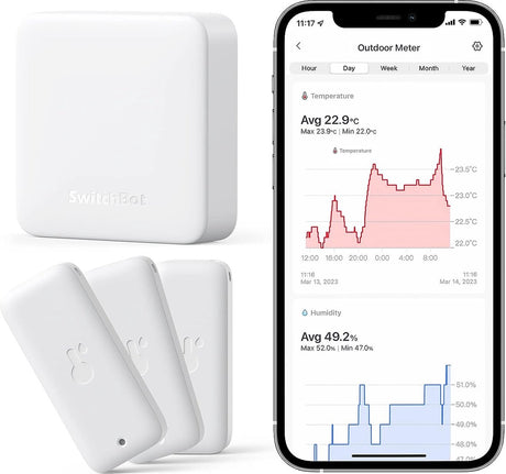 Switchbot - thermomètre hygromètre wifi 3 pack avec hub mini, thermomètre intérieur extérieur ip65 pour la maison