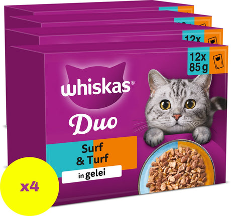 Nourriture pour chat Whiskas - adulte 1+ - duo surf turf en gelée - 4x12x85g
