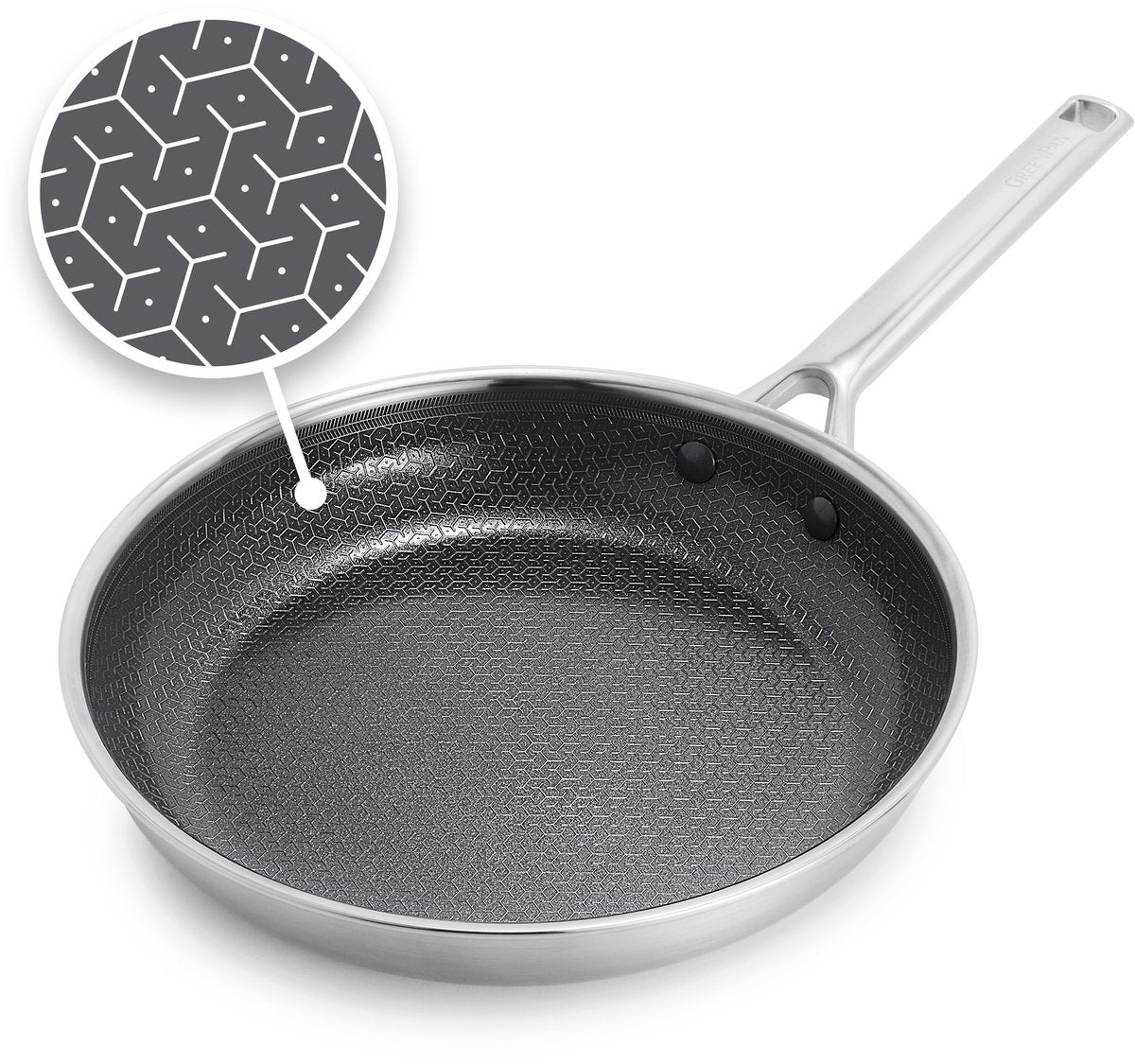 Poêle Greenpan apex - 24 cm - céramique nid d'abeille - sans PFA - poêle à induction - passe au four jusqu'à 220°c - passe au lave-vaisselle - poignées en inox - inox