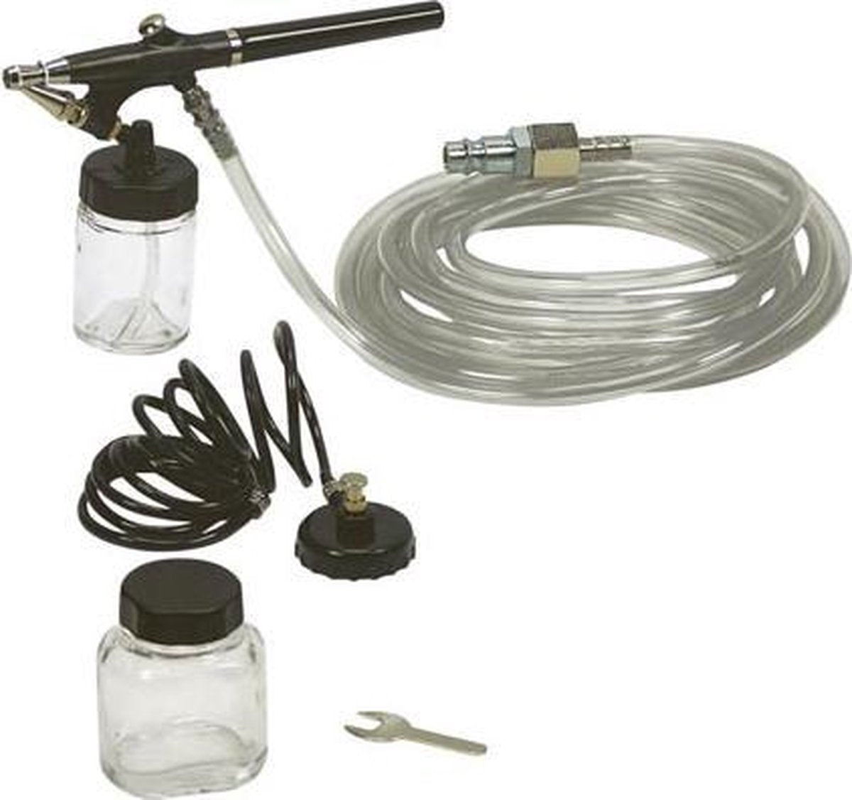 Set d'aérographe Stanley pour compresseur, 5 pièces, 15 l min 3 bar avec tuyau pour pistolet aérographe, tuyau en spirale, 2 réservoirs et clé multifonction, pour modélisme, maquillage, meubles de voiture