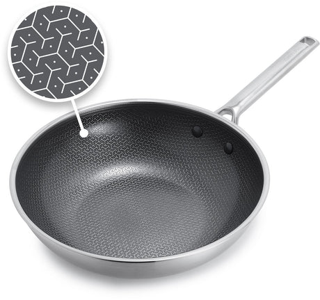 Wok Greenpan apex - 28 cm - sans PFA - wok à induction - céramique - nid d'abeille - passe au four jusqu'à 220°c - passe au lave-vaisselle - poignées en inox - inox