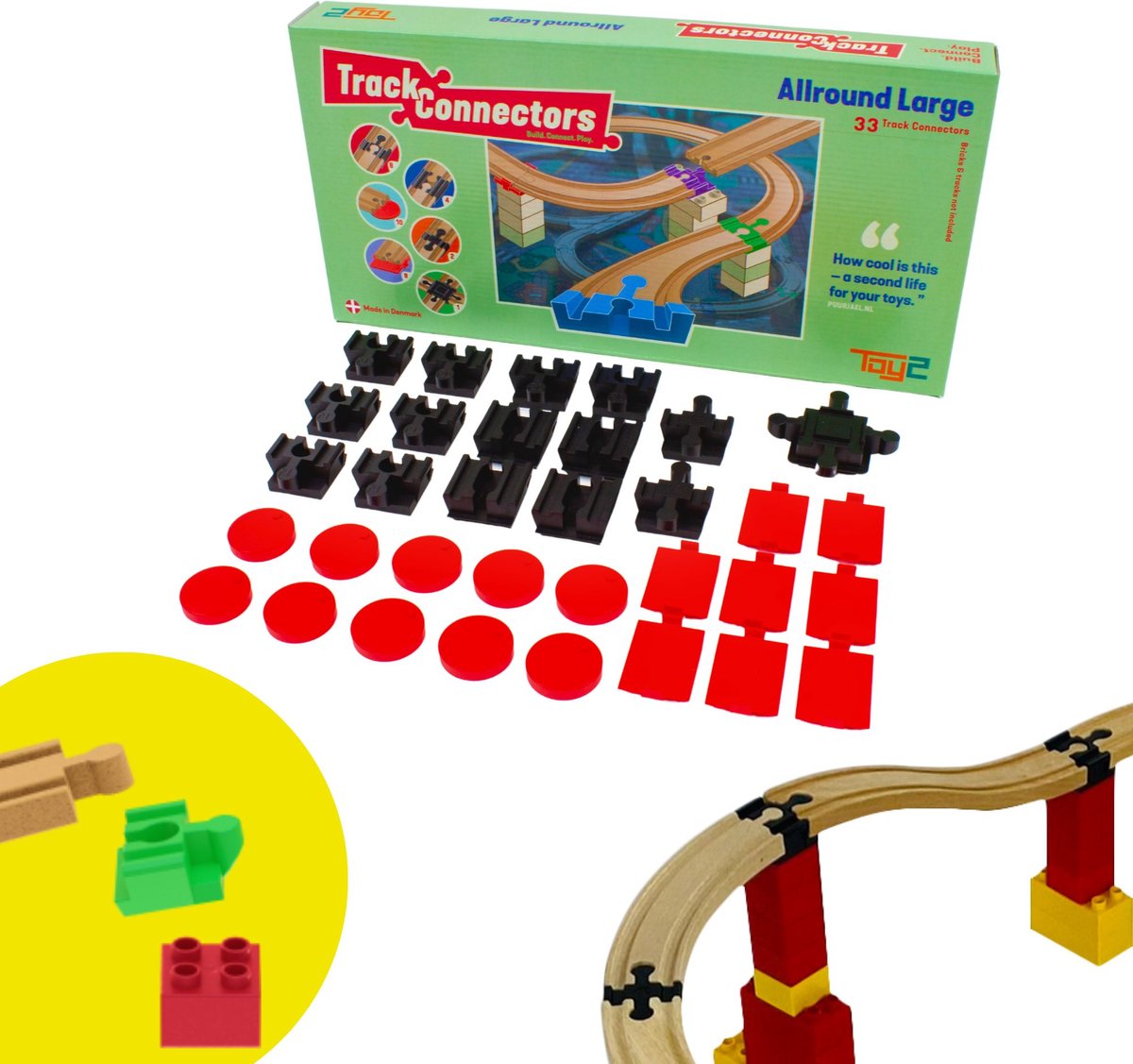 Toy2 polyvalent grand - 33 adaptateurs brio - pièces de voie ferrée - voie ferrée en bois - convient aux blocs de construction et aux voies ferrées bien connus de Bandits Angels, entre autres
