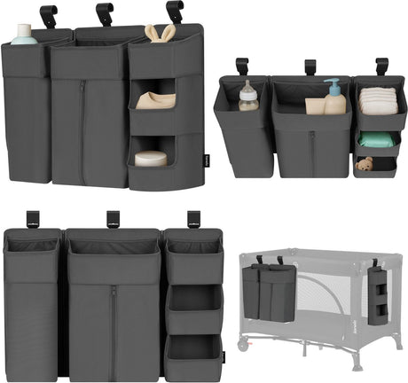 Lionelo sidepocket large – organiseur de berceau à poche de chevet 58×11×58 cm – conception modulaire en 3 parties avec poche zippée – pour lit de voyage, boîte cododo – renforcé, multifonctionnel amovible – couches, lingettes accessoires