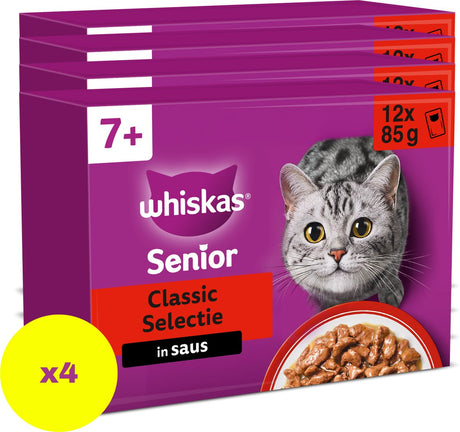 Nourriture pour chat Whiskas - senior 7+ - sélection classique en sauce - 48x85g