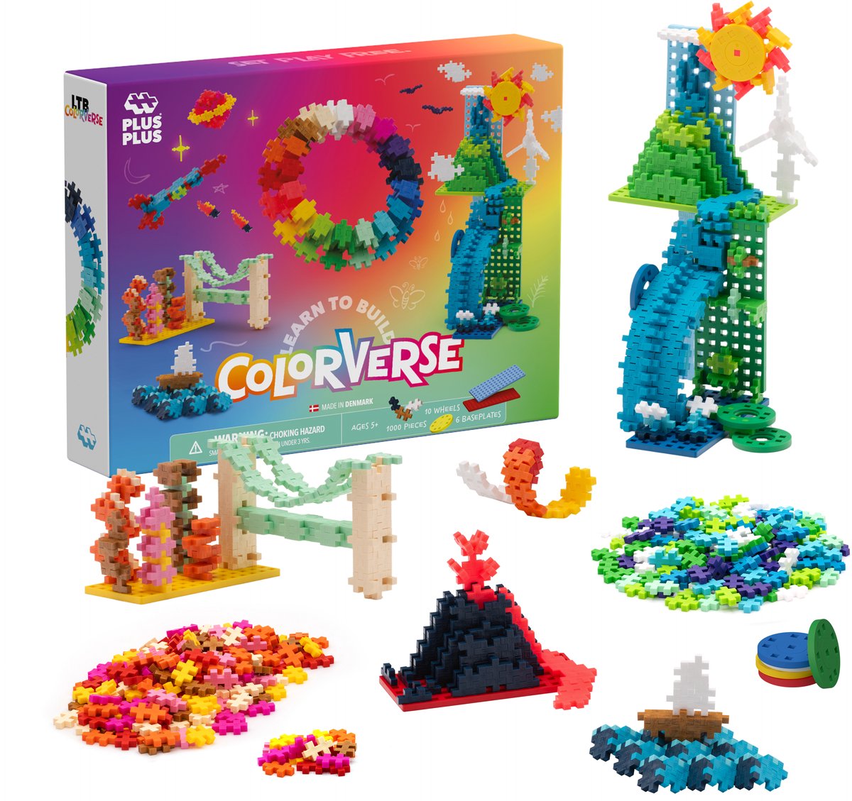 Plus-plus apprendre à construire le super set colorverse - 3972 - jouets de construction - jouets de construction - ensemble avec 1000 blocs de construction - à partir de 5 ans