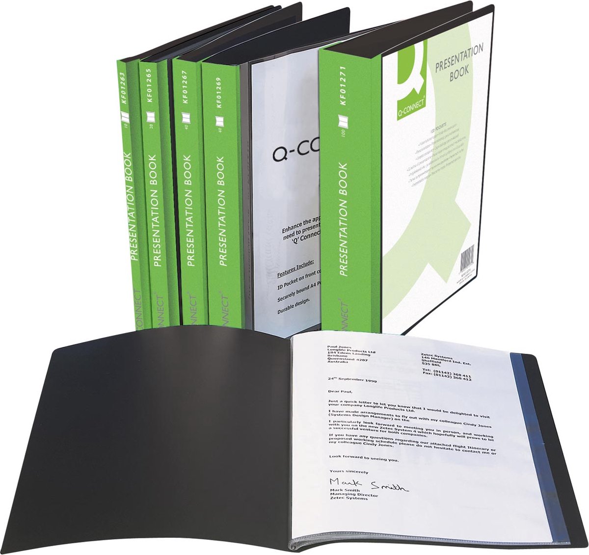 Carte Q-connect avec boîte de description, pp a4, 100 couvertures, noir
