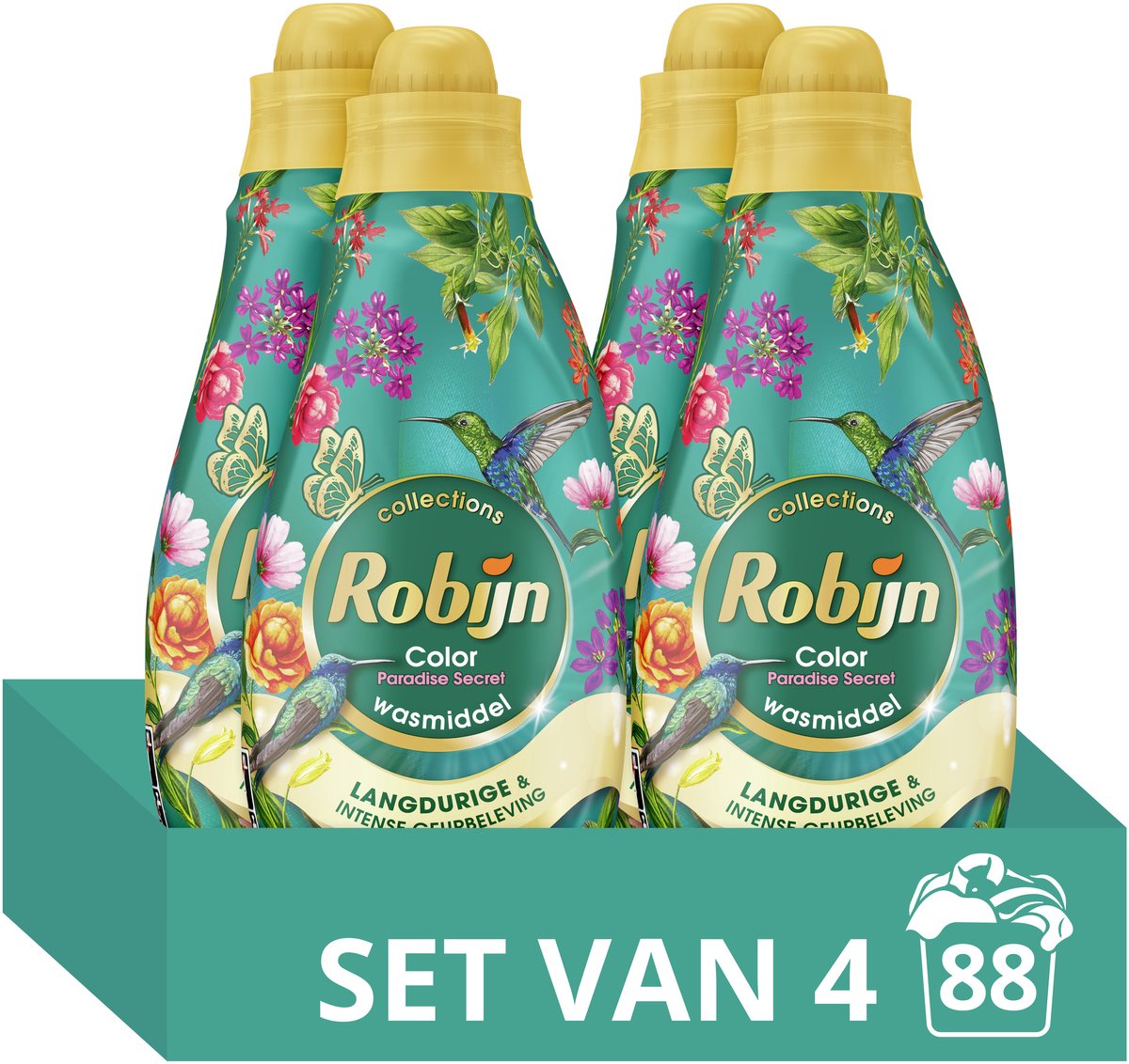 Détergent liquide Robijn petites collections puissantes - secret du paradis des couleurs - 4 x 22 lavages - pack économique
