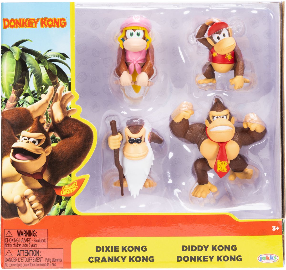 Jakks Nintendo Super Mario 6 cm Donkey Kong, Diddy Kong, Cranky Kong Édition Limitée