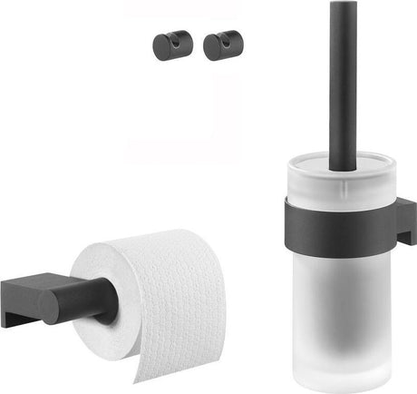 Ensemble d'accessoires de toilette Tiger bold - brosse de toilette avec support - porte-rouleau de papier toilette sans rabat - crochets à serviettes - noir